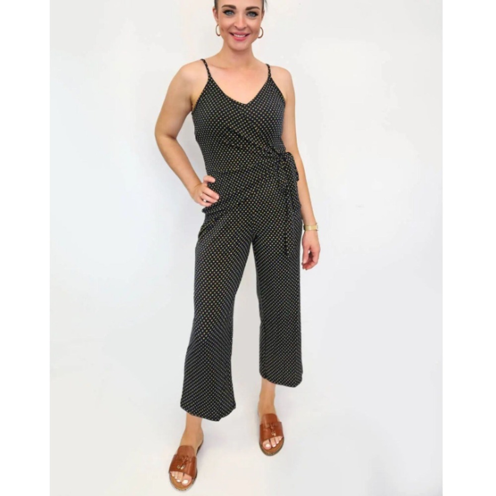Michael Kors Jumpsuit Womens Large Blue Gold Geometric Tie Waist Romper